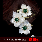 宫匠坊设计师手工定制天然珍珠绿玛瑙白蝶贝壳胸针发夹中国风礼品