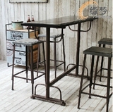 美式复古实木餐桌椅组合咖啡桌椅餐饮酒吧桌椅铁艺餐桌休闲简约