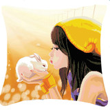 最新款5D精准印花十字绣抱枕可爱小兔子暖暖女孩卡通靠垫客厅包邮