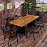 实木餐桌椅组合中小户型式美简约办公桌原木餐桌子铁艺长方形餐桌