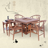 红木家具鸡翅木茶桌椅组合 仿古中式实木正方形泡茶桌 茶台茶艺桌