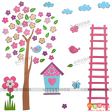 幼儿园装饰儿童房墙壁图画卡通大张塑料泡沫立体墙贴花朵大树小鸟
