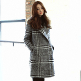 韩国女装2015秋冬新款格子大衣中长款外套 长袖修身羊毛呢子西装