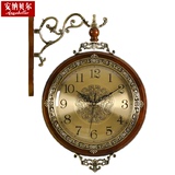 安纳贝尔双面钟表欧式双面挂钟 实木仿古美式两面挂表大客厅挂钟