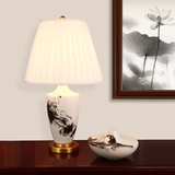 纯手工绘画水墨中国风景德陶瓷台灯全铜书房客厅床头办公室新中式
