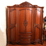 美式衣柜法式深色实木贴皮四门衣柜新古典欧式衣橱实木衣柜2米