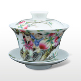 淘瓷缘景德镇名家金宏霞手绘粉彩瓷器 茶具盖碗 三才杯 茶碗盖杯