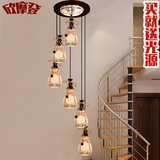 新中式灯具陶瓷楼梯灯复式楼楼梯吊灯现代楼梯灯旋转式盘旋楼道灯