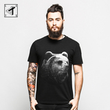 letstee设计潮牌半袖体恤衫 黑白熊动物图案男士纯棉短袖T恤