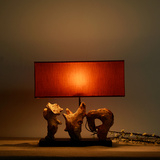 东南亚风格创意台灯 实木情调装饰台灯 卧室原木复古温馨床头台灯