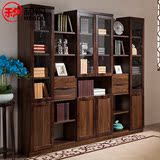 和购 新中式书柜书架组合大柜子玻璃门格子柜带门 实木书橱S9101#