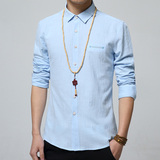 亚麻衬衫男长袖中国风文艺复古青年白色棉麻衬衣修身大码原创设计