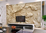 影视墙壁纸沙发无缝大型壁画中式3D立体浮雕仿木雕荷花鱼电视背景