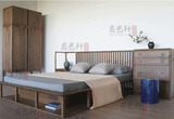 简约欧式双人床美式乡村榆木床储物全实木家具定做北京卯榫结婚床