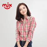 MJX春装磨毛格子衬衫女长袖修身显瘦韩版学院风简约休闲打底衬衣