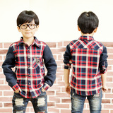 韩版男童格子夹棉长袖衬衫 时尚男童冬季新款加厚保暖格子衬衫潮