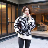 韩国冬季新品加厚套头高领斑马纹马海毛毛衣条纹羊绒打底针织衫女