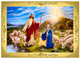 艺微人物圣经圣诞装饰画实木有框画画像圣像耶稣与西门