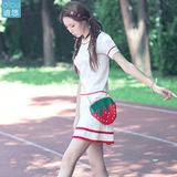 迪悠2016秋款时尚韩版针织短袖半身裙女套装裙两件套棒球裙装韩版