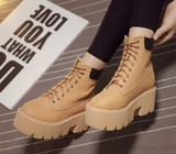 欧洲站2015秋冬新款女鞋松糕厚底短筒系带朋克短靴高跟粗跟马丁靴