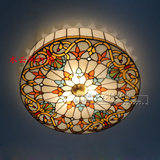 包邮蒂凡尼复古创意吸顶灯圆形田园彩色玻璃美式乡村灯客厅卧室灯