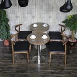 复古做旧美式牛角椅纯实木水曲柳餐桌椅西餐咖啡厅奶茶店桌椅组合