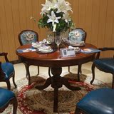 欧式圆餐桌 实木餐桌椅组合 1.2米古典餐桌 美式台6人圆形餐桌