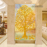 3D立体玄关壁纸壁画背景墙纸客厅装饰画简约欧式竖版流行金发财树