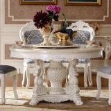 特价欧式圆形餐桌组合法式雕花田园皇家玫瑰圆餐桌原配餐椅组装