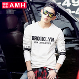 AMH男装韩版2015冬装新款潮流男士字母印花修身长袖T恤QU4578翎