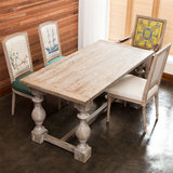 餐桌 组合美式复古铁艺实木组装8人松木可伸缩木长方形欧式餐桌椅