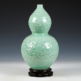 景德镇陶瓷器高档手工雕刻浮雕影青釉葫芦花瓶现代装饰工艺品摆件
