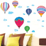 卡通云朵彩色热气球墙贴纸可移除儿童房卧室床头客厅幼儿园装饰画