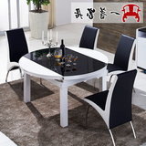 皇冠特价!实木钢化玻璃可伸缩家居餐桌椅组合黑白色折叠圆桌餐台