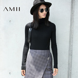 Amii女装旗舰店2016冬装新品 艾米修身纯色温暖高领竖纹休闲毛衣