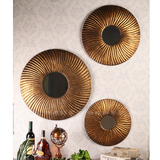 欧式复古铜套三圆镶镜挂壁/客厅背景墙装饰挂件/铁艺工艺品挂镜