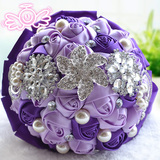 韩式新娘手捧花带水钻绸缎丝带珍珠仿真伴娘花球创意结婚婚礼用品