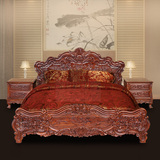 红木双人床全实木欧式雕花大床刺猬紫檀硬板1.8米床带抽屉储物箱