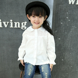 2015春秋季新款女童白色刺绣娃娃领全棉长袖衬衫打底衣衬衣3-9岁