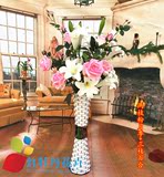 时尚简约家居客厅落地装饰假花仿真百合玫瑰花套装组合带花瓶批发