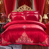 大版刺绣婚庆绣花四件套欧式婚庆四件套大红色结婚床上用品