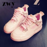ZWY内增高粉色透气运动休闲鞋女韩国版镜面漆皮单鞋松糕厚底可爱