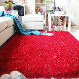 加厚欧式弹力丝茶几地垫地毯客厅沙发现代简约 卧室婚庆结婚红色
