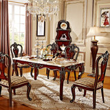 欧式大理石餐桌6人全实木餐桌椅组合 美式橡木长方形小户型餐桌椅