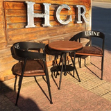 美式复古铁艺实木餐桌椅西餐厅奶茶店咖啡厅桌椅小户型圆桌椅组合