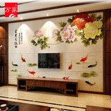 沙发客厅电视抛光背景墙瓷砖 中国风艺术微晶石雕刻墙砖 富贵有余