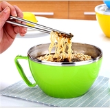 碗日式创意米饭碗汤碗沙拉碗泡面杯碗筷套装泡面碗带盖大号不锈钢