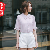 布衣传说女装 2016夏季新款韩版时尚修身清新舒适短袖雪纺衬衫