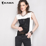 卡玛KAMA 夏季新款女装 字母印花雪纺拼接无袖T恤女 7215962