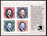 美国1989开国总统林肯像票中票无齿小型张销票 雕刻版 有背胶
